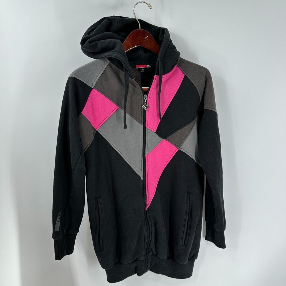 Vintage Nikita Clothing‎ Colorblock Fleece Full Zip Up Hoodie Black Pink Size XS